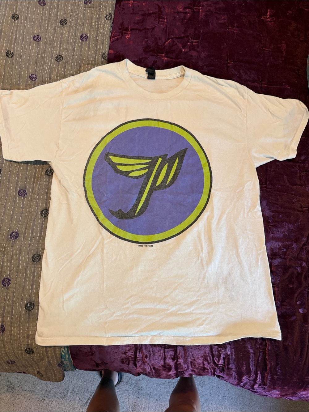 Pixies Cream T-Shirt with Blue and Lime Graphic